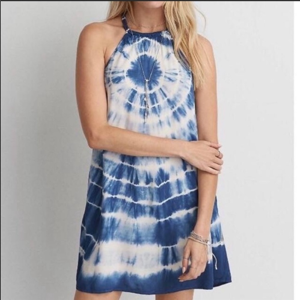 American Eagle tie dye braided halter swing dress